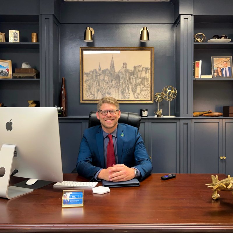 Blake Rhodes, licensed insurance agent at TrustInsure, at his office in Aberdeen, NC