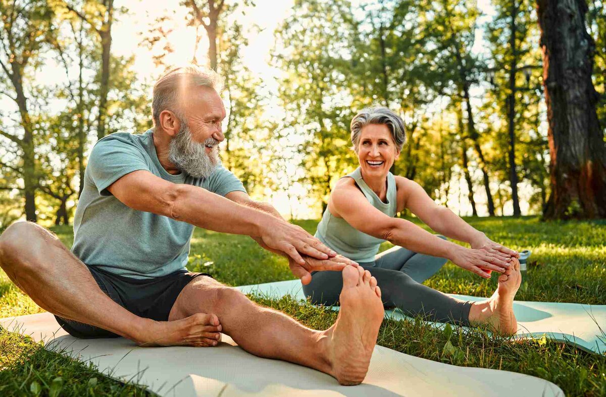 Active senior couple planning ahead for long-term care insurance
