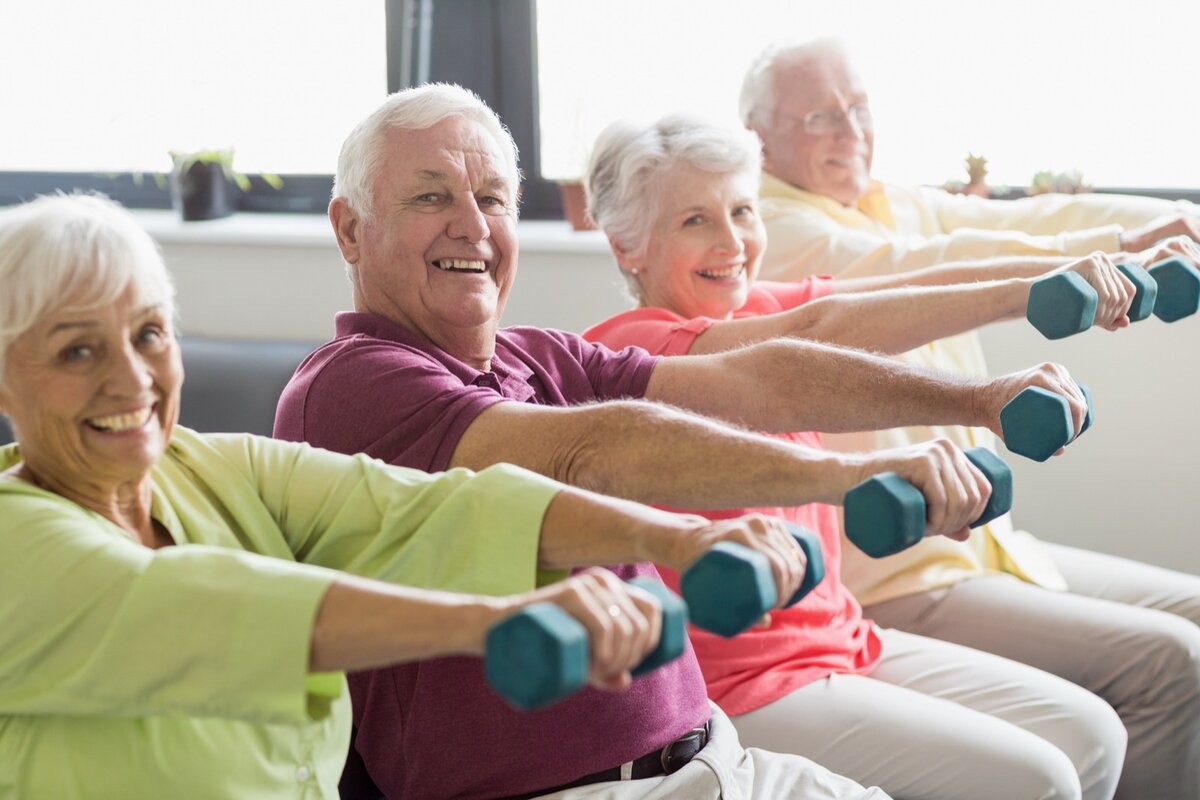 Group of active seniors representing supplemental health insurance coverage